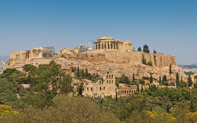 De Akropolis van Athene vanaf de Philopappos-heuvel