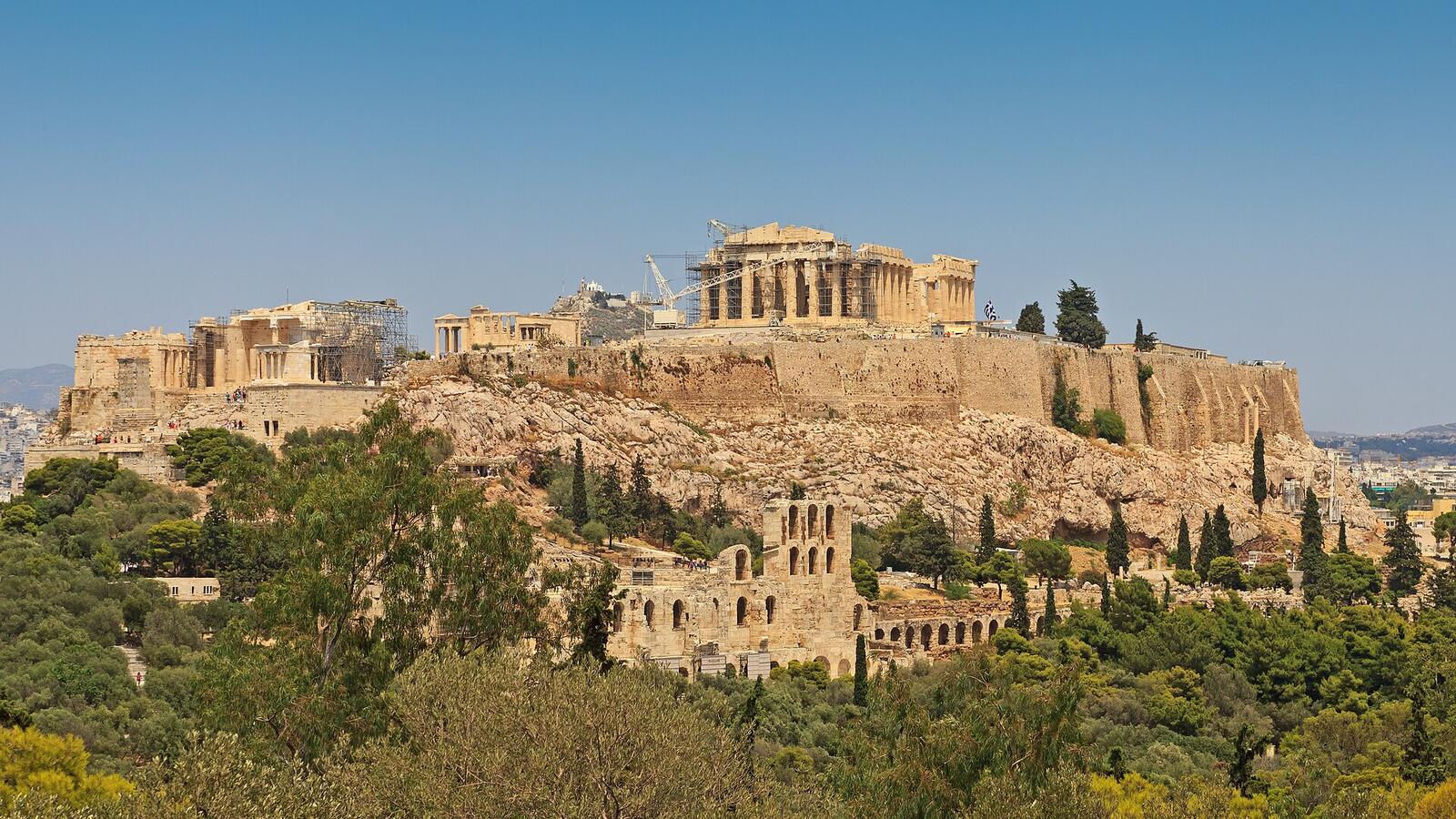De Akropolis van Athene vanaf de Philopappos-heuvel