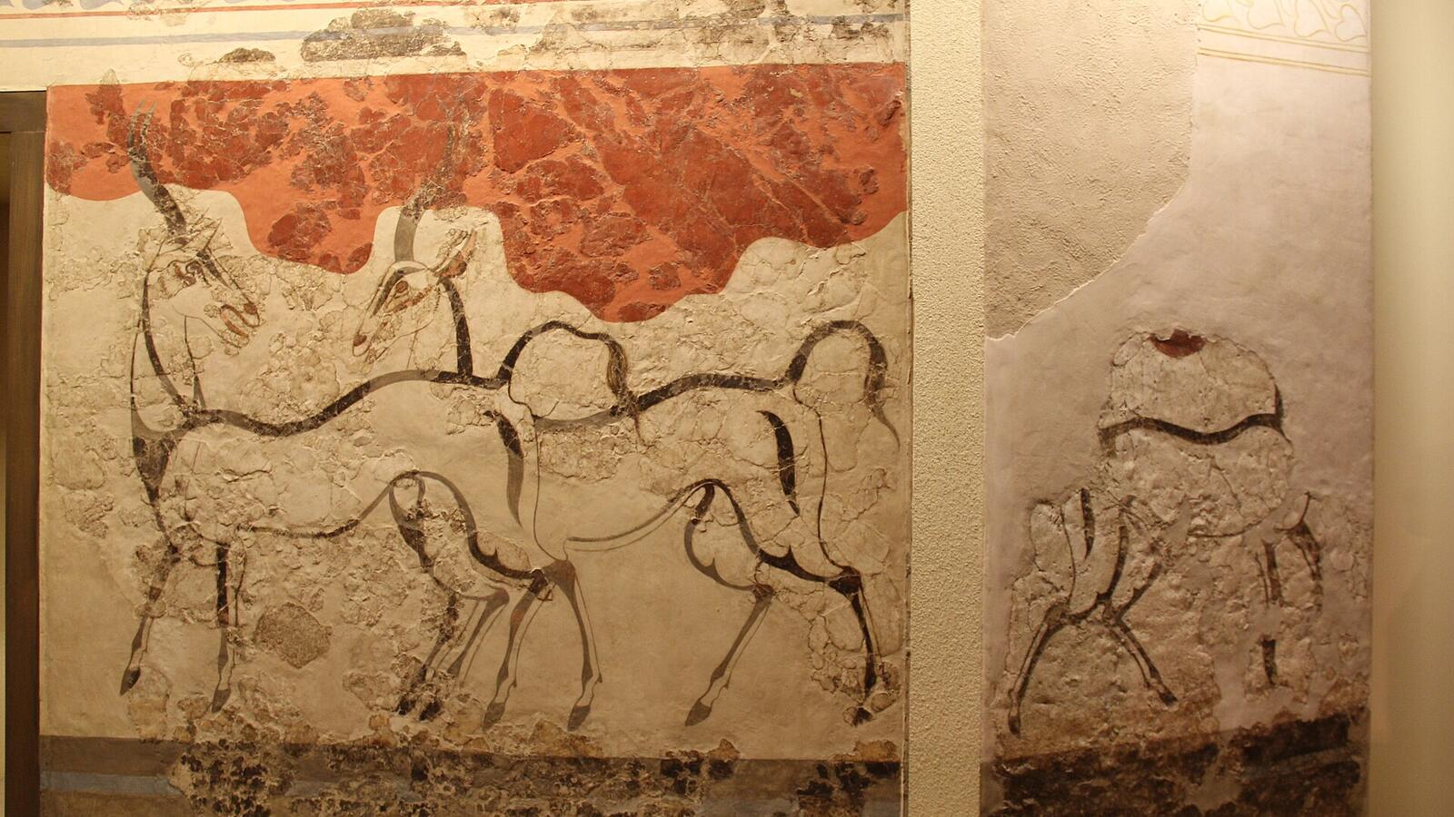 Het antilopenfresco uit Akrotiri in het Nationaal Archeologisch Museum in Athene