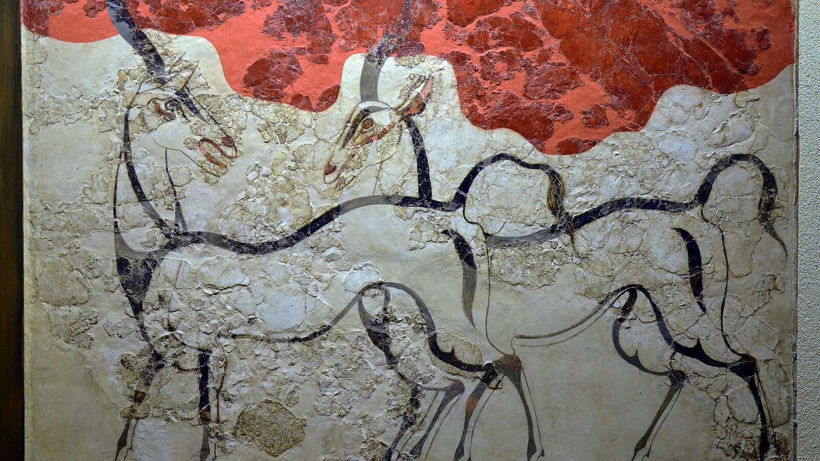 Het antilopenfresco uit Akrotiri met twee getekende antilopen